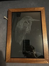 Glass Etching Of A Wading Bird By S J Newman