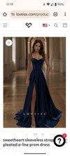 Prom Dress Dark Navy Satin Size 6 Sweetheart Sleeveless Strappy A-line Brand New