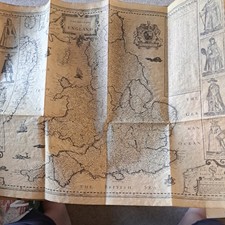 John Speede Map of England & Wales Authentic Replica on Antiqued Parchment VGC