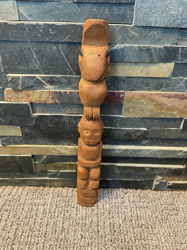 Vintage unfinished totem pole - totem,