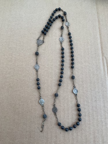 Vintage rosary necklace black - vintage,