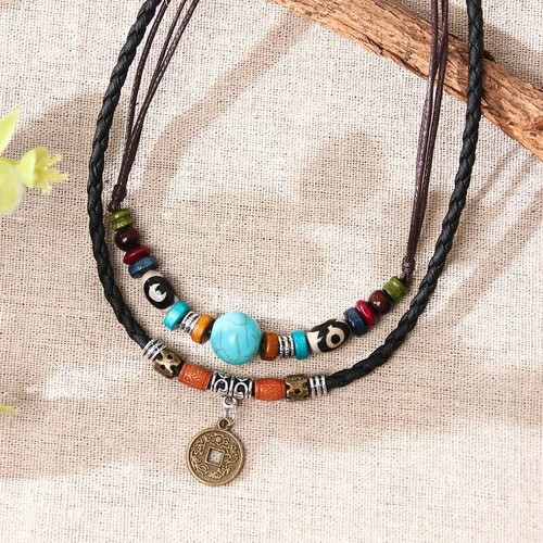 Leather natural boho coin - boho,