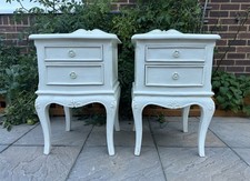 French Vintage Bedside Tables Pair Panel Door Cupboards Cabinets LOT 3952