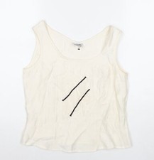 Jorli Womens White Viscose Basic Tank Size 10 Scoop Neck - Geometric Detail