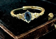 Vintage Style Blue Topaz And White Crystals Ring 18K Gold Plated