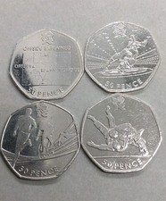 JOBLOT x4 Olympic 50p Coins Football,Wrestling,Judo,Triathlon- Circulated (C86) 
