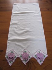 Antique Vintage White Feed Sack w/ Purple Crochet Lace Pillowcase Romantic Chic