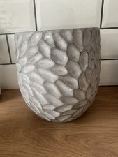 Anthropologie Large Grey Embossed Stonewear Plant Pot
