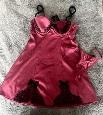La Senza Pink Babydoll & Thong Size 8 B/C Eyelash Lace Lingerie Set