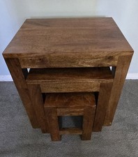 Elm Home and Garden Dark Solid Mango Wood Nest of Three Lamp Table