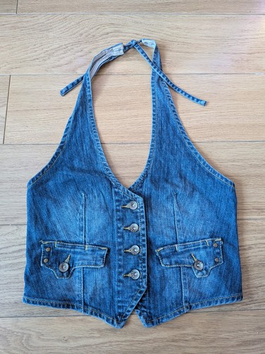 Y2k blue denim halter neck - blue,