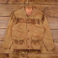 Vintage Leather Jacket L 70s Western Fringe Brown