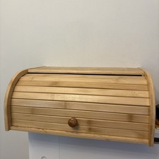 Bread Bin Bamboo Wood Food Storage Box Kitchen Countertop Loaf roller roll top 