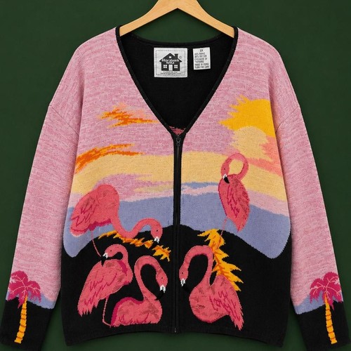 Vintage flamingo cardigan - flamingo,