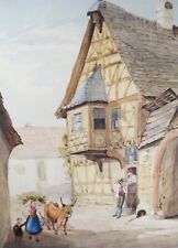 Original Watercolour, 'Continental Street with Figures', Late 19th Century