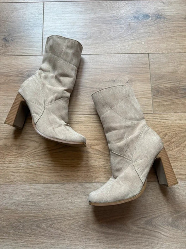 Beige faux suede - suede, heel