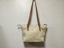 Valentina Shoulder Bag Handbag Ivory Brown Leather Italy H1