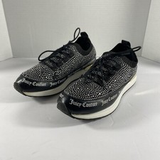 Juicy Couture Bellamy Lace up Sneakers Sz 8.5 Black White Rhinestone Shoes
