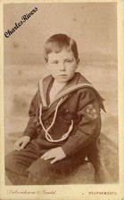 BOURNEMOUTH CDV BOY IN NAVY SAILOR OUTFIT  CROWN & ENSIGN VICTORIAN PHOTO #D4169