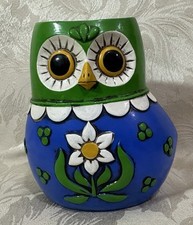 Vintage 1960s Pink Owl Money Box - Blue and Green - w/ Stopper - Pride 1968