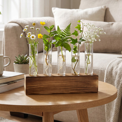 Wooden base glass vase - wooden,