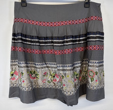 Monsoon Skirt Grey Pink Embroidered Knee Length A Line Sequin Lined Party UK 22