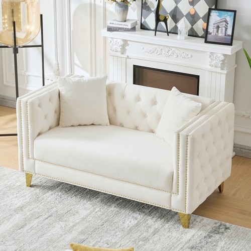 Beige velvet chesterfield - 58",