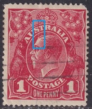 AUST KGV 1d RED SWk. FLAW - 'SCRATCH FROM KING's HEAD to OVAL'. USED. (L628)