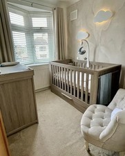 Mamas And Papas Franklin Cot Bed, Changing Table And Bookcase In Grey wash