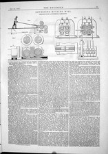 Antique Old Print 1875 Reversing Rolling Mill Hutchinson Darlington Machinery