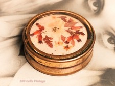 Pressed flowers gold tone-4cm-vintage pill box-205