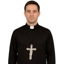 Large Silver Priest Cross Necklace 16cm Fancy Dress Halloween Costume Prop