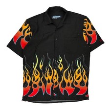 Flames Point Zero Short Sleeve Shirt - Medium Black Cotton