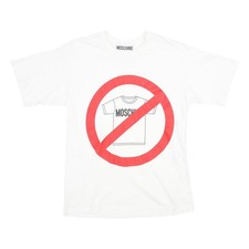 MOSCHINO Mens White Graphic T-Shirt S Short Sleeve Crew Neck Cotton