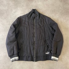 Puma Quilted Bomber Jacket Mens Medium Y2K Zip Vintage Coat, Black