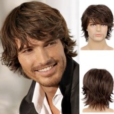 Head Cover Natural Color Full Curly Wig Men's Wigs Synthetic Hair Short Hair