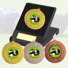 Lawn Bowls Medal in Presentation Box, F/Engraving 2 Woods Bowls Trophy Award
