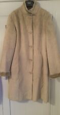 BHS Beige Faux Suede Faux Fur Lined Coat Funnel Neck Midi Length Size 10-12