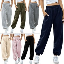 Womens Plain Joggers Sweatpants Fleece Tracksuit Jogging Bottoms Gym Sport Pants