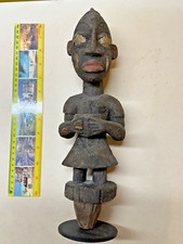 AFRICAN WOODEN SCULTURE MAN WITH BOWL WELL CARVED LOVELY ENCRUSTED PATINA OCHRE
