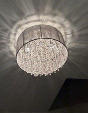 Next Palazzo Grey Smoke Flush Fitting Glass Crystal Ceiling Light Chandelier