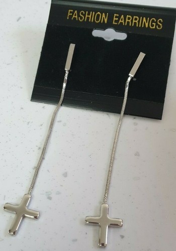 Long drop dangle silver cross - long,