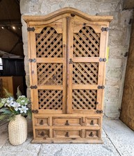 Tall Hardwood Drinks Cabinet - Bar - Wine Rack - Lattice Doors