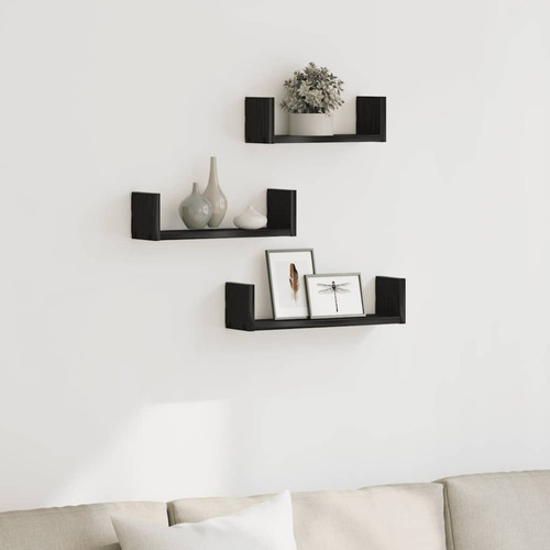 Wall shelves 3pc black - shelves, oak