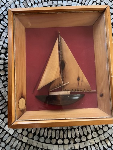 Vtg wooden sailboat shadow box - wooden,