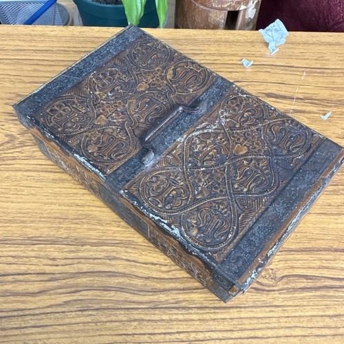 Vintage embossed hinged tin - vintage,