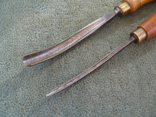 Two curved carving - , gouges