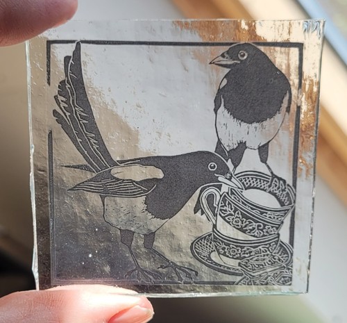 Stained glass magpies - stained,