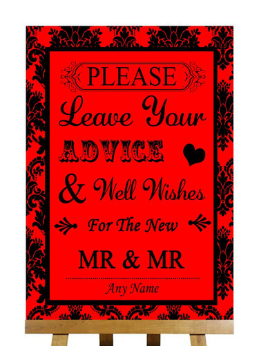 Red black damask guest book - damask,