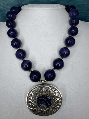Silver pendant and sapphire - pendant,